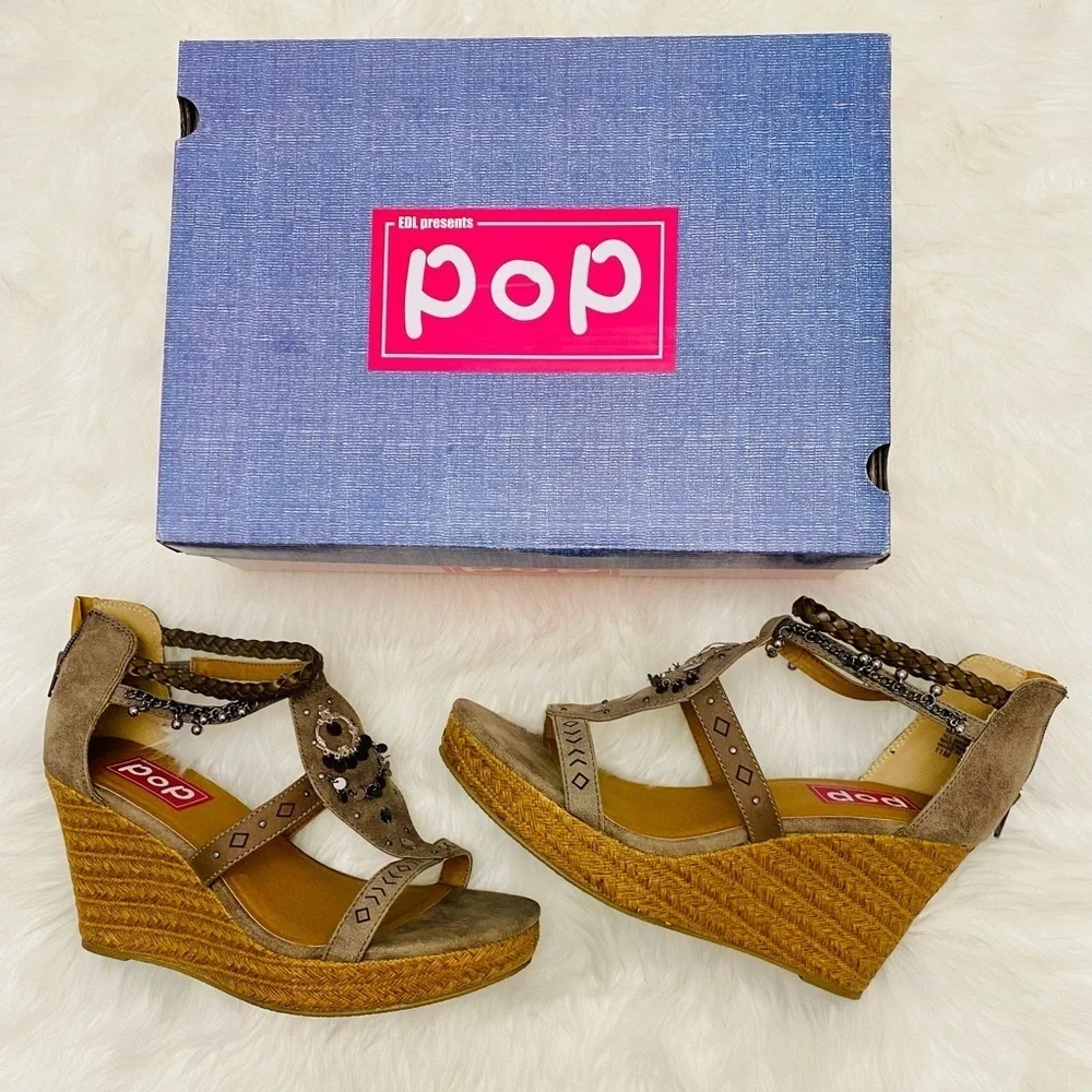 POP Maine gray/taupe wedge sandal, Sz. 11